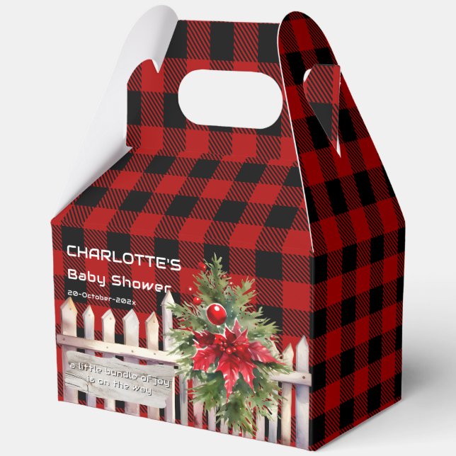 Christmas Fence Buffalo Plaid Baby Shower Favour Box (Front)