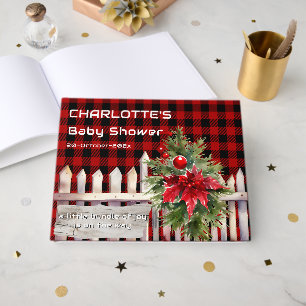 Christmas Fence Buffalo Plaid Baby Shower Guest Book