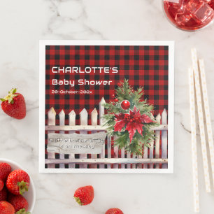 Christmas Fence Buffalo Plaid Baby Shower Napkin