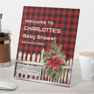 Christmas Fence Buffalo Plaid Baby Shower Welcome Pedestal Sign