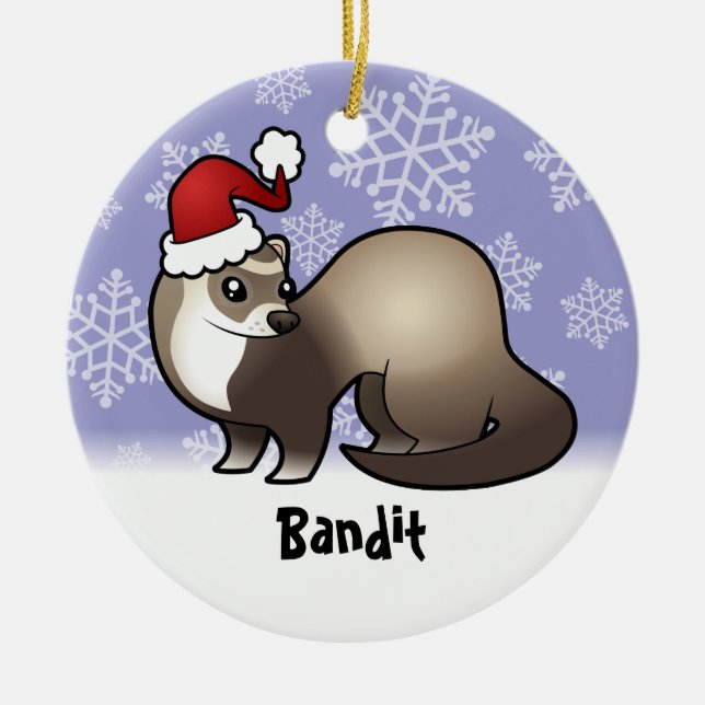 Christmas Ferret (add your pets name) Ceramic Tree Decoration (Front)