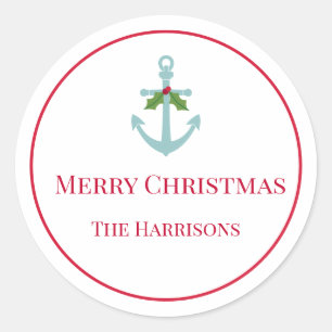 Christmas Festive Anchor Round Sticker