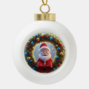 Christmas Festive Cartoon Santa Claus Ceramic Ball Christmas Ornament