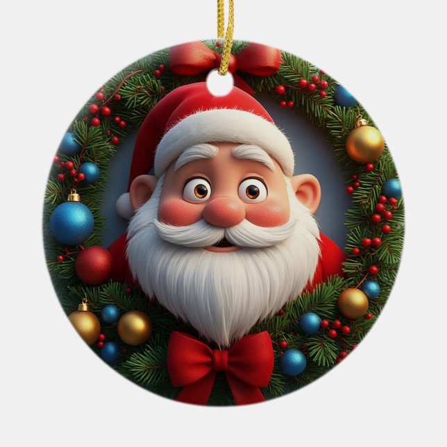 Christmas Festive Cartoon Santa Claus Ceramic Tree Decoration (Front)