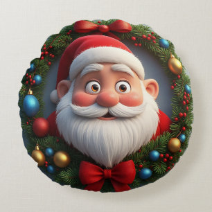Christmas Festive Cartoon Santa Claus Round Cushion