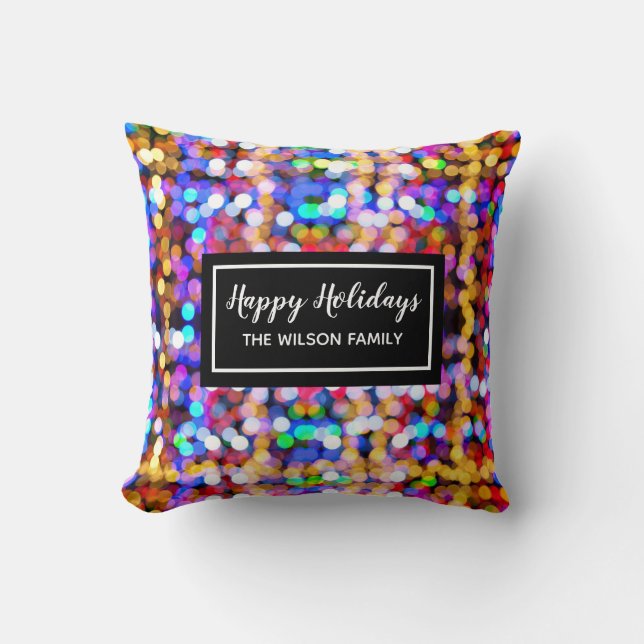 Christmas Festive Colourful Bokeh Lights Custom Cushion (Front)
