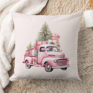 Christmas Festive Cushion Retro Pink Truck