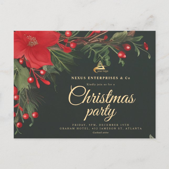 Christmas Festive Elegant Corporate Holiday Party Invitation Postcard (Front)