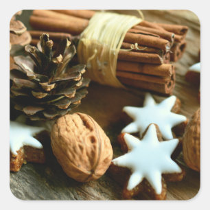 Christmas Festive Food. Cinnamon, Nuts and Stars Square Sticker