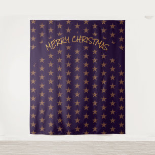 Christmas Festive Gold Stars Purple Backdrop Tapestry