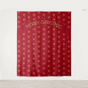 Christmas   Festive   Gold Stars   RED Backdrop Tapestry