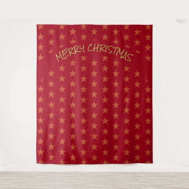 Christmas | Festive | Gold Stars | RED Backdrop Tapestry (Front)