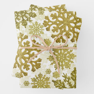 Christmas Festive Golden Snowflakes Abstract Wrapping Paper Sheet