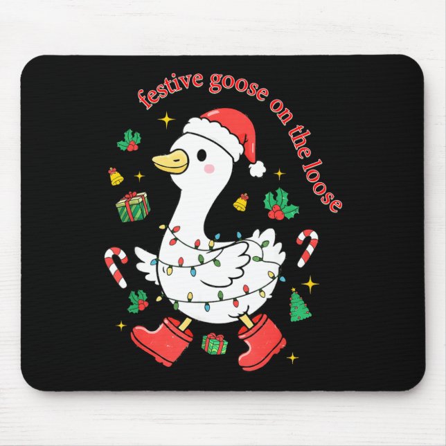 Christmas Festive Goose On The Loose Silly Goose X Mouse Mat (Front)