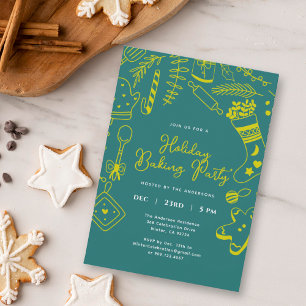 Christmas festive Green Holiday Baking Party  Invitation