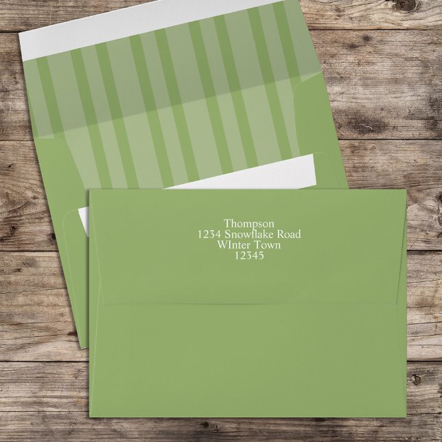 Christmas Festive Green Striped Holiday Fun Envelope (Whimsical simple green striped envelope with a return address on the back flap.)