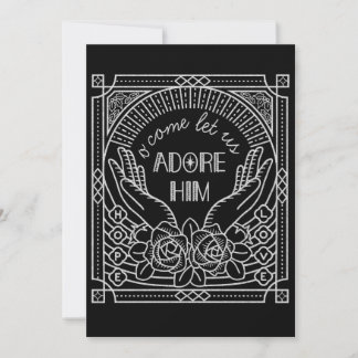 Christmas Festive Holiday Adore Him Silver  Invitation