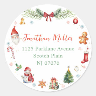Christmas Festive Holiday Colourful Return Address Classic Round Sticker