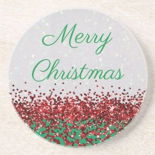 Christmas Festive Holiday Custom Leopard Glitter Coaster