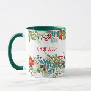 Christmas Festive Holiday Floral Personalised Mug