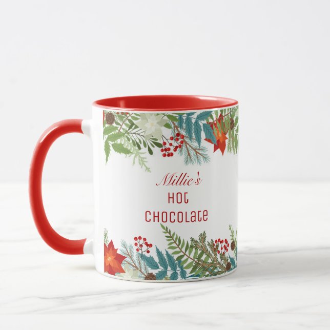 Christmas Festive Holiday Floral Personalised Mug (Left)