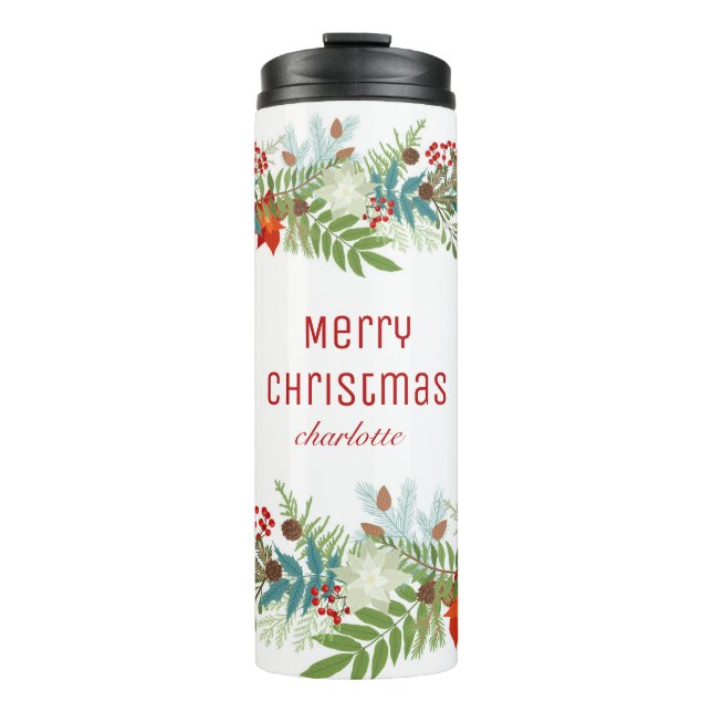 Christmas Festive Holiday Floral Personalised Thermal Tumbler (Front)