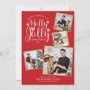 Christmas Festive Holly Jolly Photo Collage Holiday Card