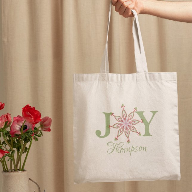 Christmas Festive Joy Typography Whimsical Tote Bag (Festive Christmas joy typography tote bag with whimsical holiday lettering design.)