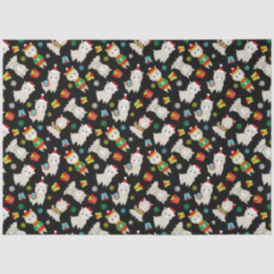 Christmas Festive Llamas on Black Tissue Paper