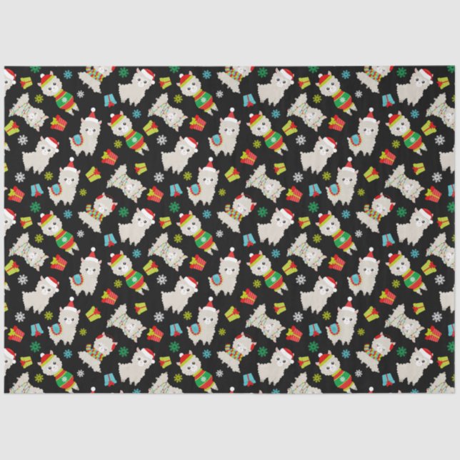 Christmas Festive Llamas on Black Tissue Paper (Front)