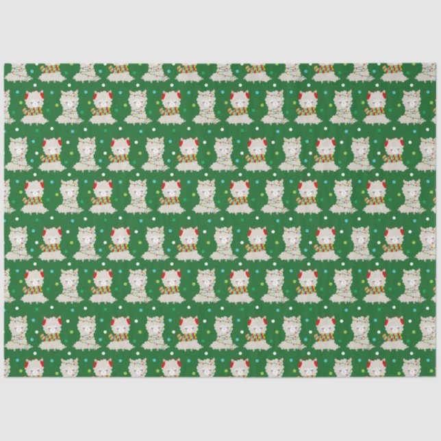 Christmas Festive Llamas on Green Tissue Paper (Front)