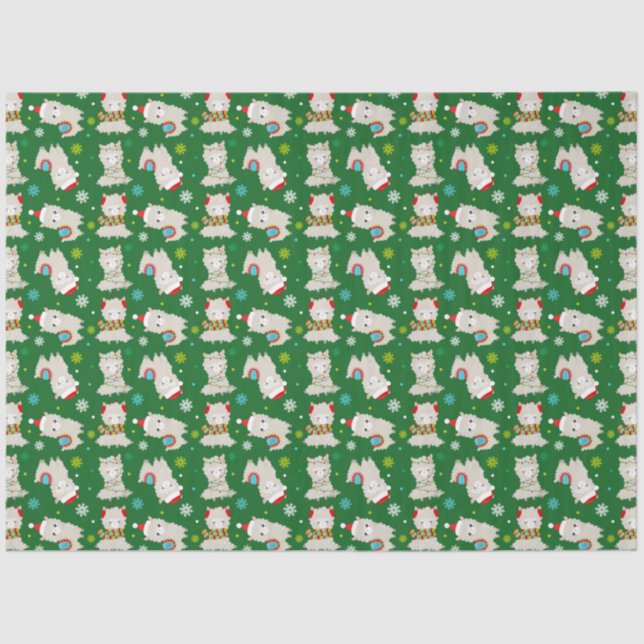 Christmas Festive Llamas on Green Tissue Paper (Front)