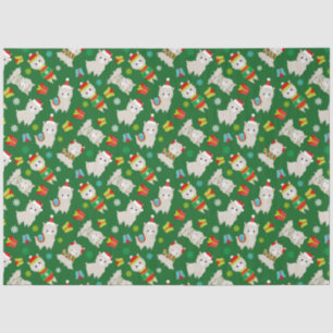 Christmas Festive Llamas on Green Tissue Paper