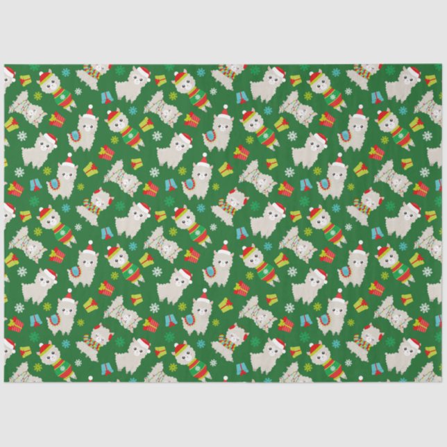 Christmas Festive Llamas on Green Tissue Paper (Front)