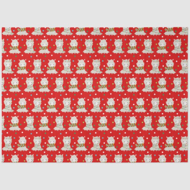 Christmas Festive Llamas on Red Tissue Paper (Front)
