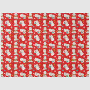 Christmas Festive Llamas on Red Tissue Paper