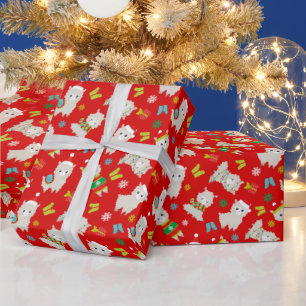 Christmas Festive Llamas on Red Wrapping Paper