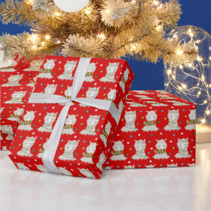 Christmas Festive Llamas on Red Wrapping Paper