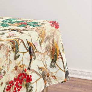 Christmas,festive,mistletoe,birds,nature pattern tablecloth