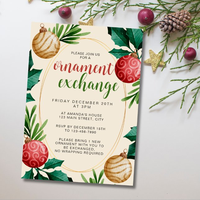 Christmas Festive Ornament Exchange Party Invitation (Creator Uploaded)