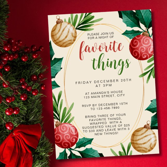 Christmas Festive Ornament Favourite Things Party Invitation (Creator Uploaded)