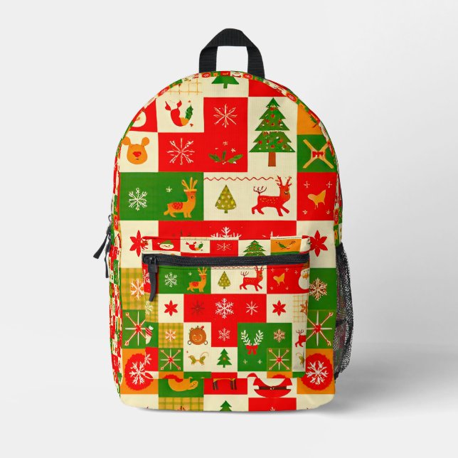 Christmas festive pattern printed backpack (Front)