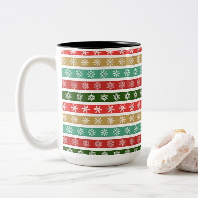 Christmas Festive patterns and colours Two-Tone Coffee Mug (With Donut)