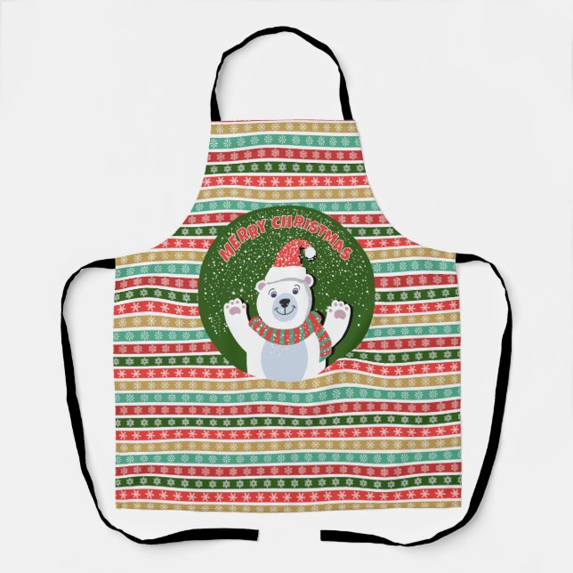 Christmas Festive patterns with Teddy Bear Apron (Front)