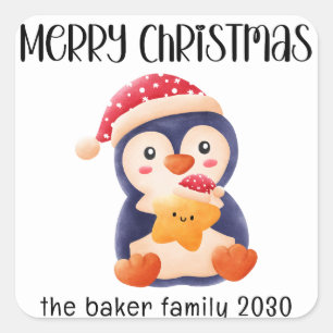 Christmas Festive Penguin Red Custom personalised Square Sticker