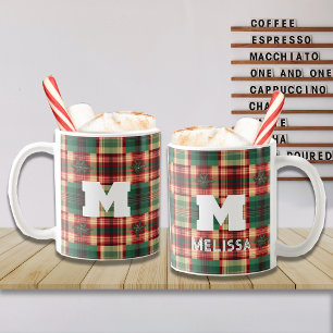 Christmas Festive Plaid Custom Monogram Coffee Mug