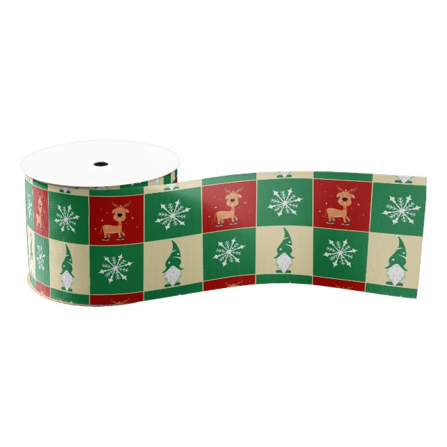 Christmas | Festive Plaid with Santa’s Reindeer  Grosgrain Ribbon (Spool)