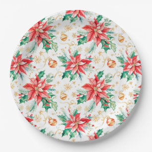 Christmas Festive Poinsettia Flowers Paper Plate