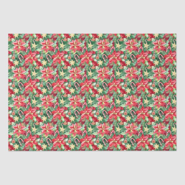 Christmas Festive Poinsettia Flowers Tissue Paper (Front)