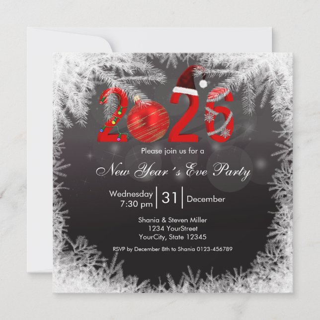 Christmas Festive Red  2026 New Year's Eve Party Invitation (Front)